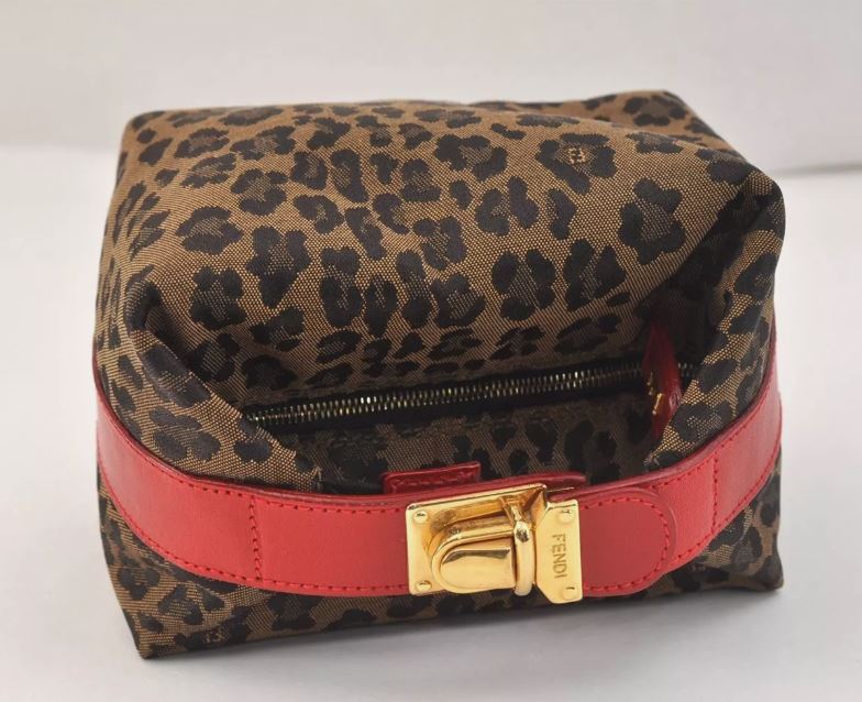 Fendi Vintage Leopard Canvas Leather Bag