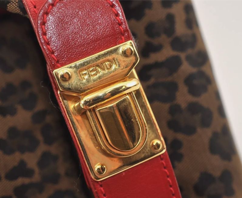 Fendi Vintage Leopard Canvas Leather Bag