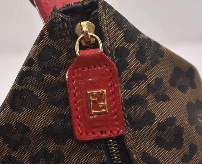 Fendi Vintage Leopard Canvas Leather Bag