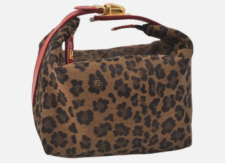 Fendi Vintage Leopard Canvas Leather Bag