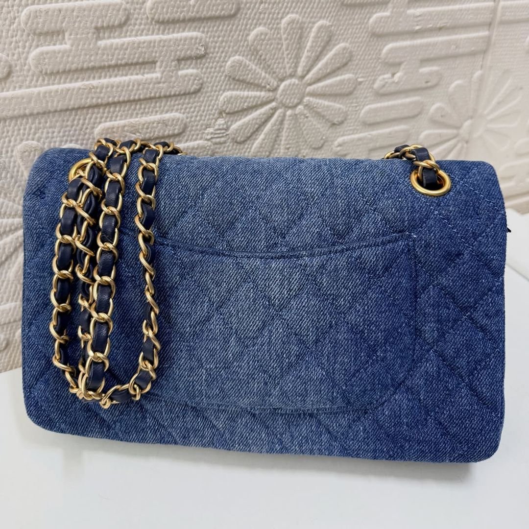 Chanel Blue Denim Medium Classic Double Flap Shoulder Bag