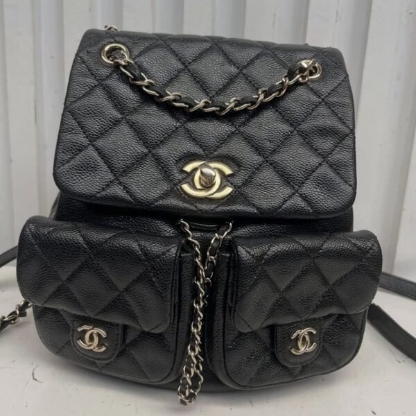 Chanel Duma Quilted Caviar Leather Backpack Medium Black