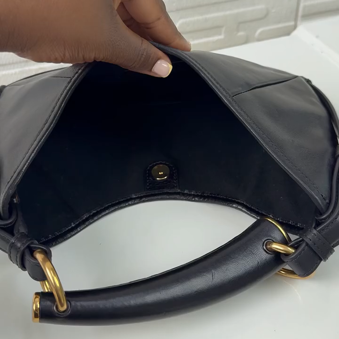 Saint Laurent Mombasa Crescent Black Leather Shoulder Bag