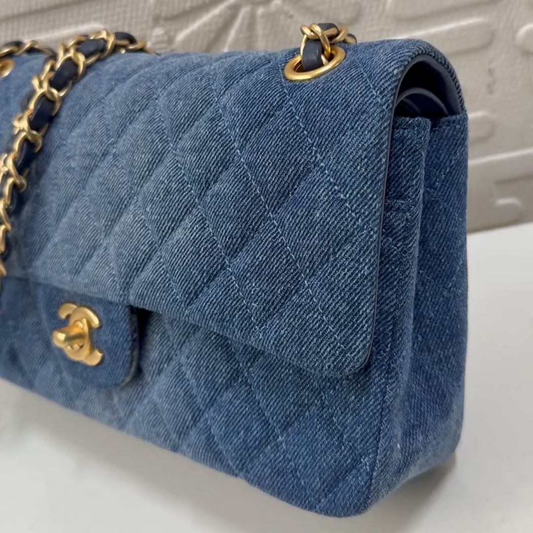 Chanel Blue Denim Medium Classic Double Flap Shoulder Bag
