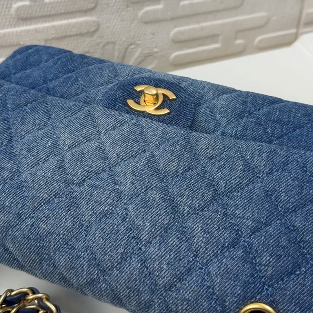 Chanel Blue Denim Medium Classic Double Flap Shoulder Bag